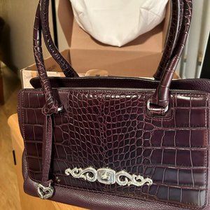 Brighton Purple Croc-Embossed Shoulder Bag with Silver Accents